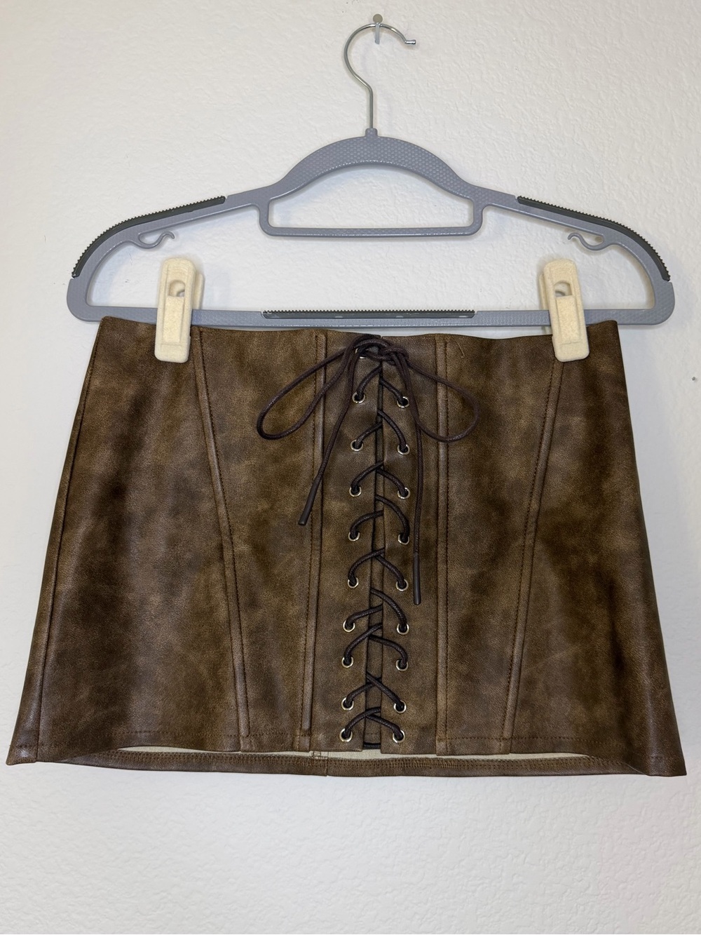 Worn Once Edikted Brown Faux Suede Lace Up Mini Skirt Size S